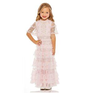Mac Duggal Girls Dress Size 2 Pink Tiered Ruffle Floral‎ Embroidered 8065 $498